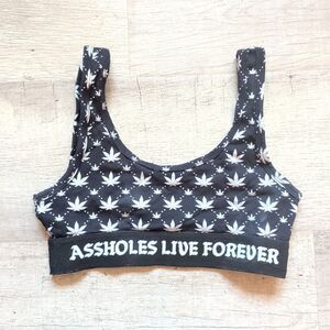ALF Axxholes Live Forever Bralette XS/S Black Cannabis Leaf Print Band